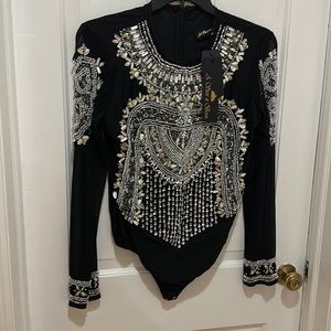 Bedazzled black body suit with crystals A Star Is Born size 26